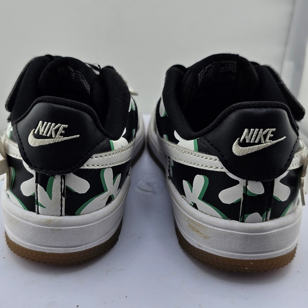 Nike Force 1 Low Kids Black White Green Floral 3D Flower FN0409-001 Size 12C GUC - Picture 8 of 9